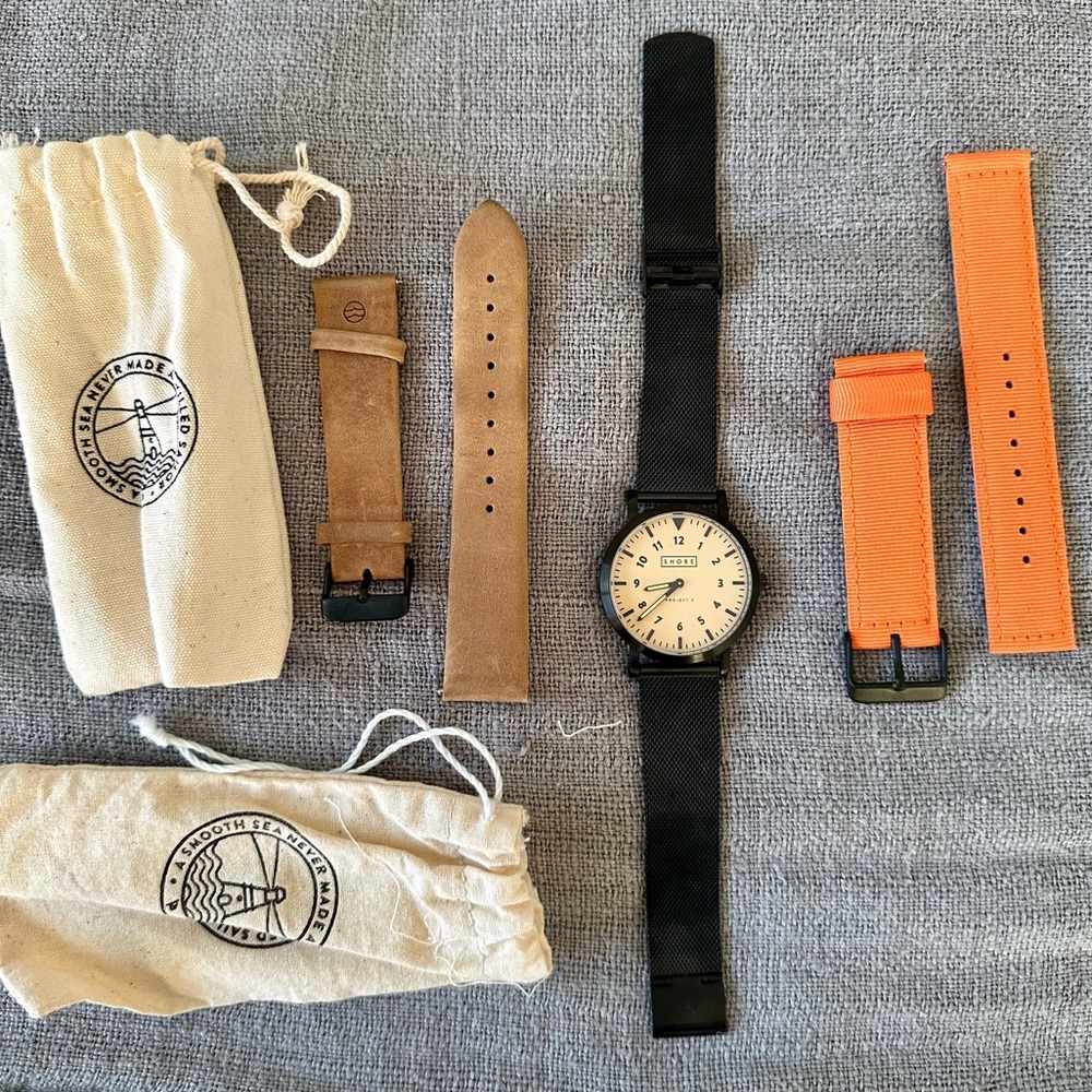 Shore Projects Falmouth with Black Mesh Watch with two additional straps